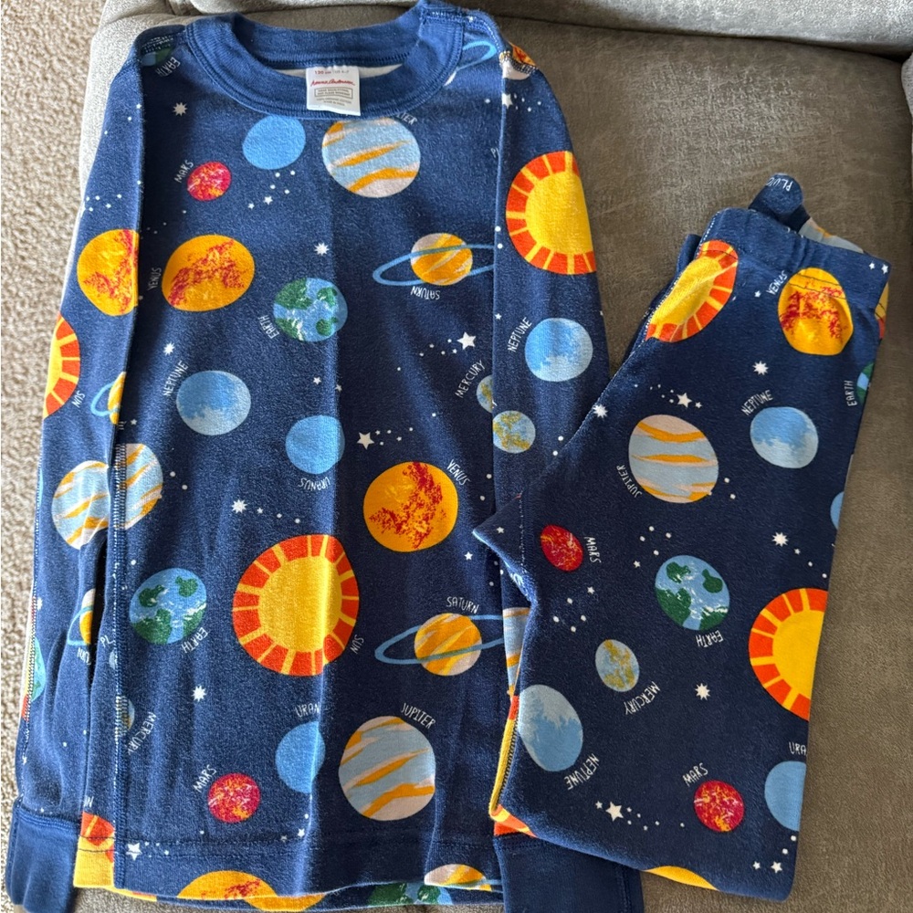 Hanna Andersson Navy Blue Planet-Print Kids Pajama Set